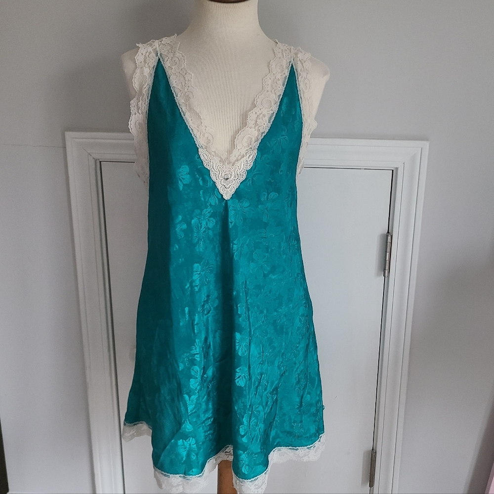 Vintage Delicates Slip Dress Size S Small Lace Rosette Embroidered Floral Damask
